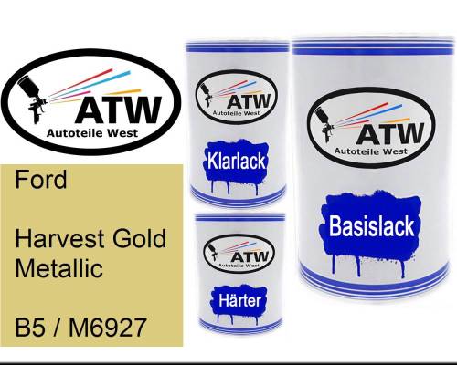 Ford, Harvest Gold Metallic, B5 / M6927: 500ml Lackdose + 500ml Klarlack + 250ml Härter - Set, von ATW Autoteile West.